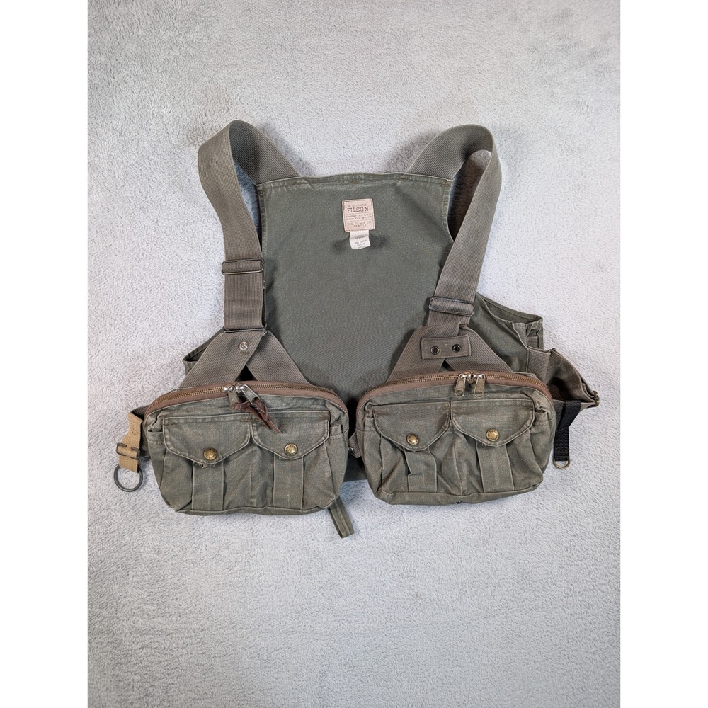 Filson Style 132 Foul Weather Fly Fishing Vest Olive Green Cotton USA Mens SUP